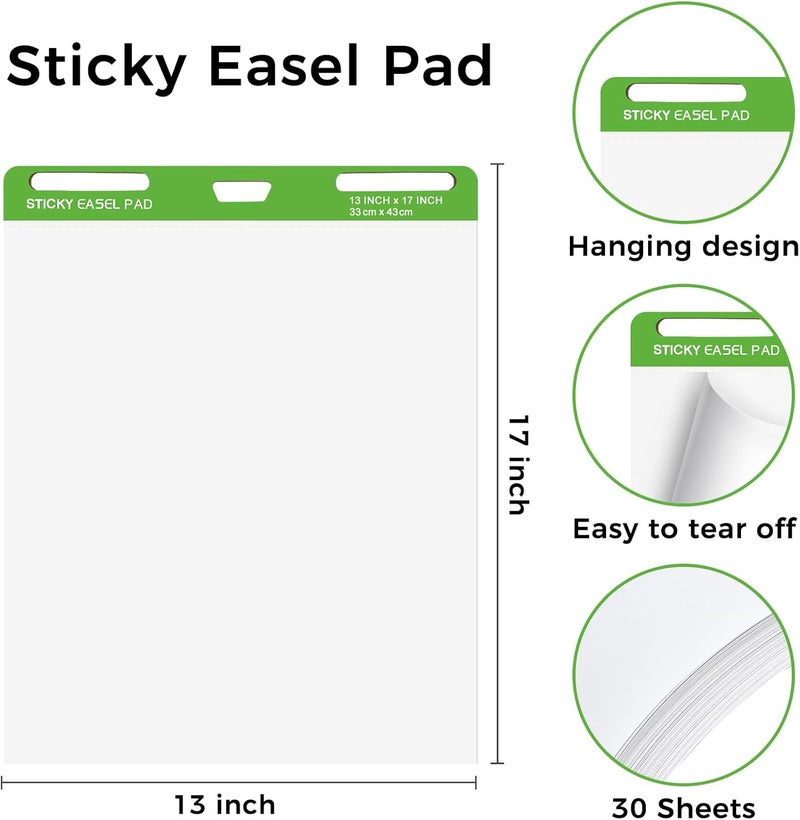 DINGIXOC Sticky Mini Easel Pads 13 x 17 Inches, 3 Pack Anchor Chart Paper for Teachers, Self Stick Flip Chart Paper with Sticky Back for Classroom, Office, 30 Sheets/Pad (White) - Image 2